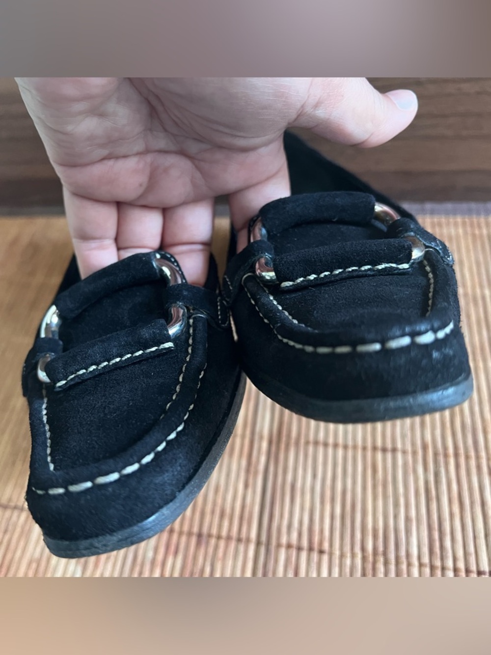 Prada Black Suede Loafers With Silver Tone Buckle Contrast Stitching Sz 36 Italy - Picture 10 of 16